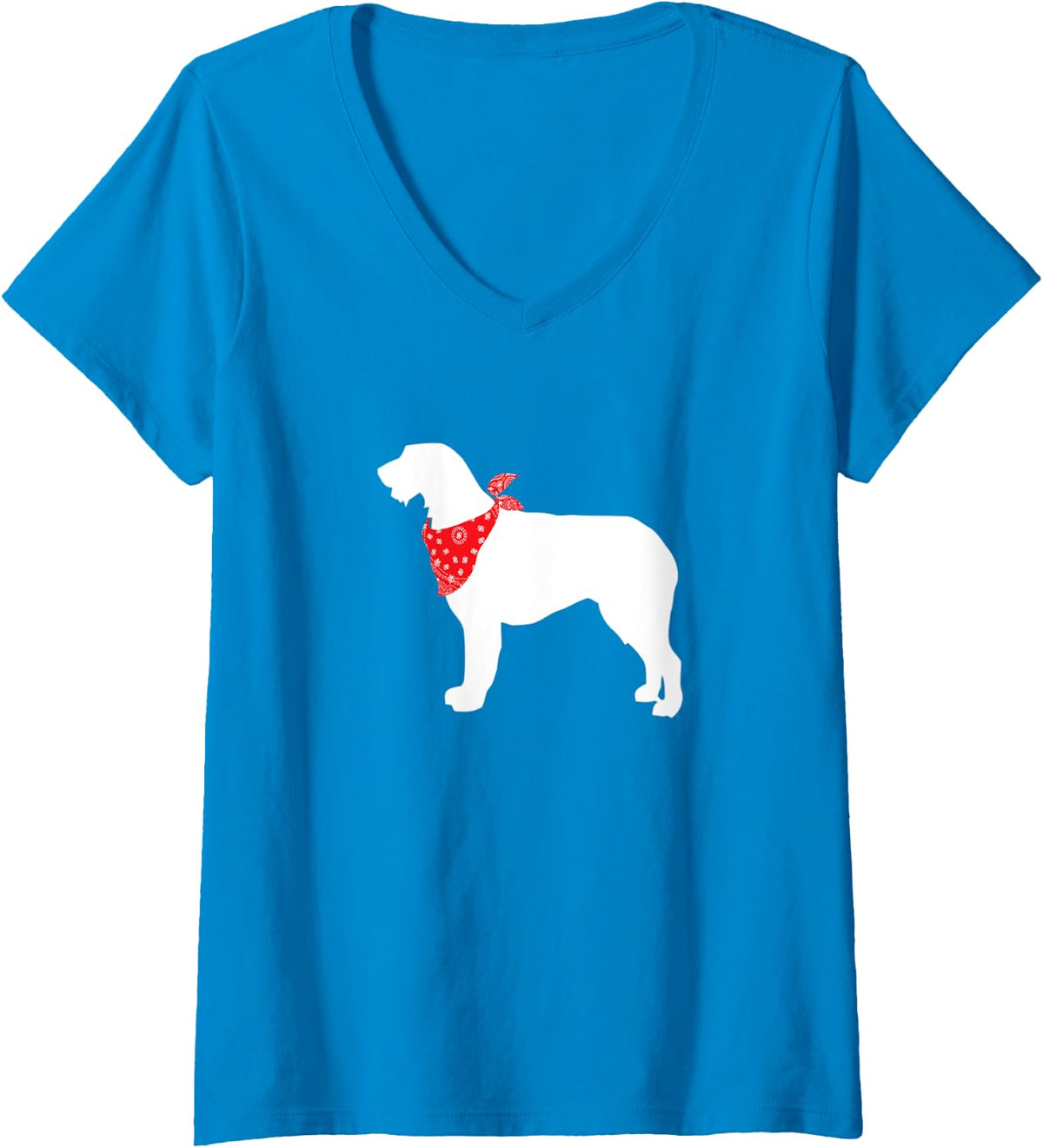 Womens Irish Wolfhound Dog Wearing Red Bandana V-Neck T-Shirt - Sapphire Blue