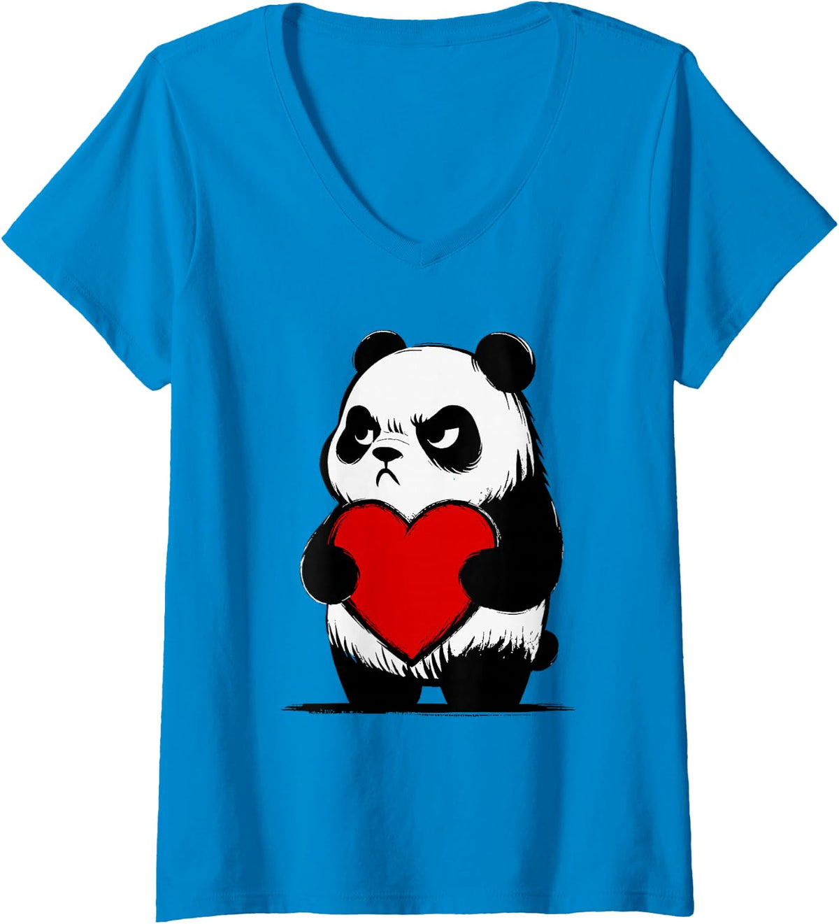 Women's Grumpy Panda Men Women Kids Funny St. Valentine's Day V-Neck T-Shirt - Sapphire Blue