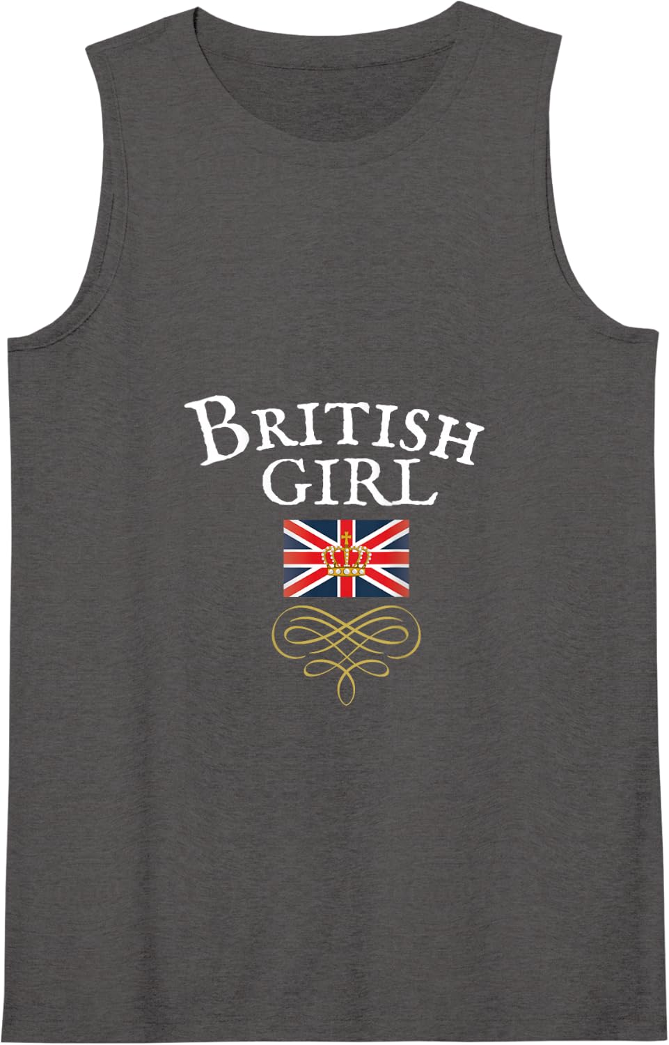 Womens BRITISH GIRL, UK UNION JACK FLAG, WOMEN'S GREAT BRITISH Tank Top - Dark Heather Grey