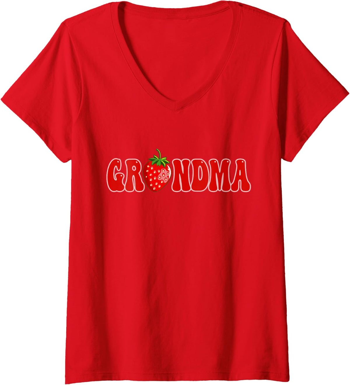 Women's Funny Strawberry Grandma Fruit 1st Birthday Family Matching V-Neck T-Shirt - Red