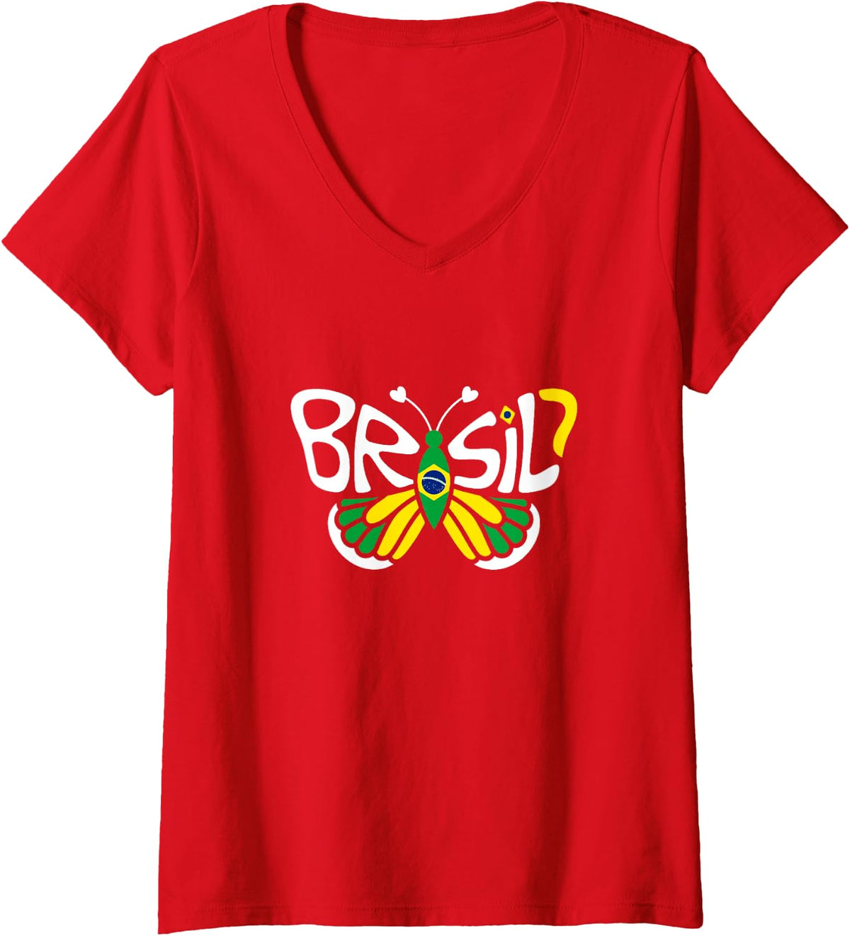 Women's Brazil Butterfly - Brazilian Flag Colors Souvenir V-Neck T-Shirt - Red