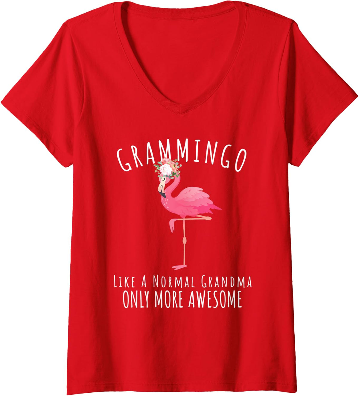 Womens Grammingo Like An Grandma Only Awesome Floral Flamingo Gift V-Neck T-Shirt - Red