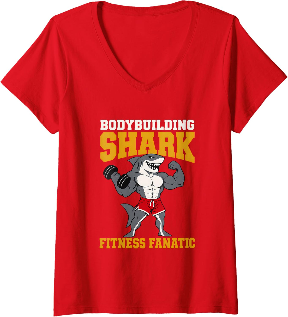 Women's Bodybuilding Shark Fitness Fanatic Bodybuilder Shark V-Neck T-Shirt - Red