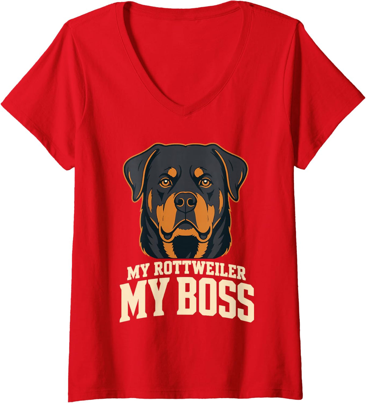 Women's My Rottweiler My Boss Dog Breed Owner V-Neck T-Shirt - Red