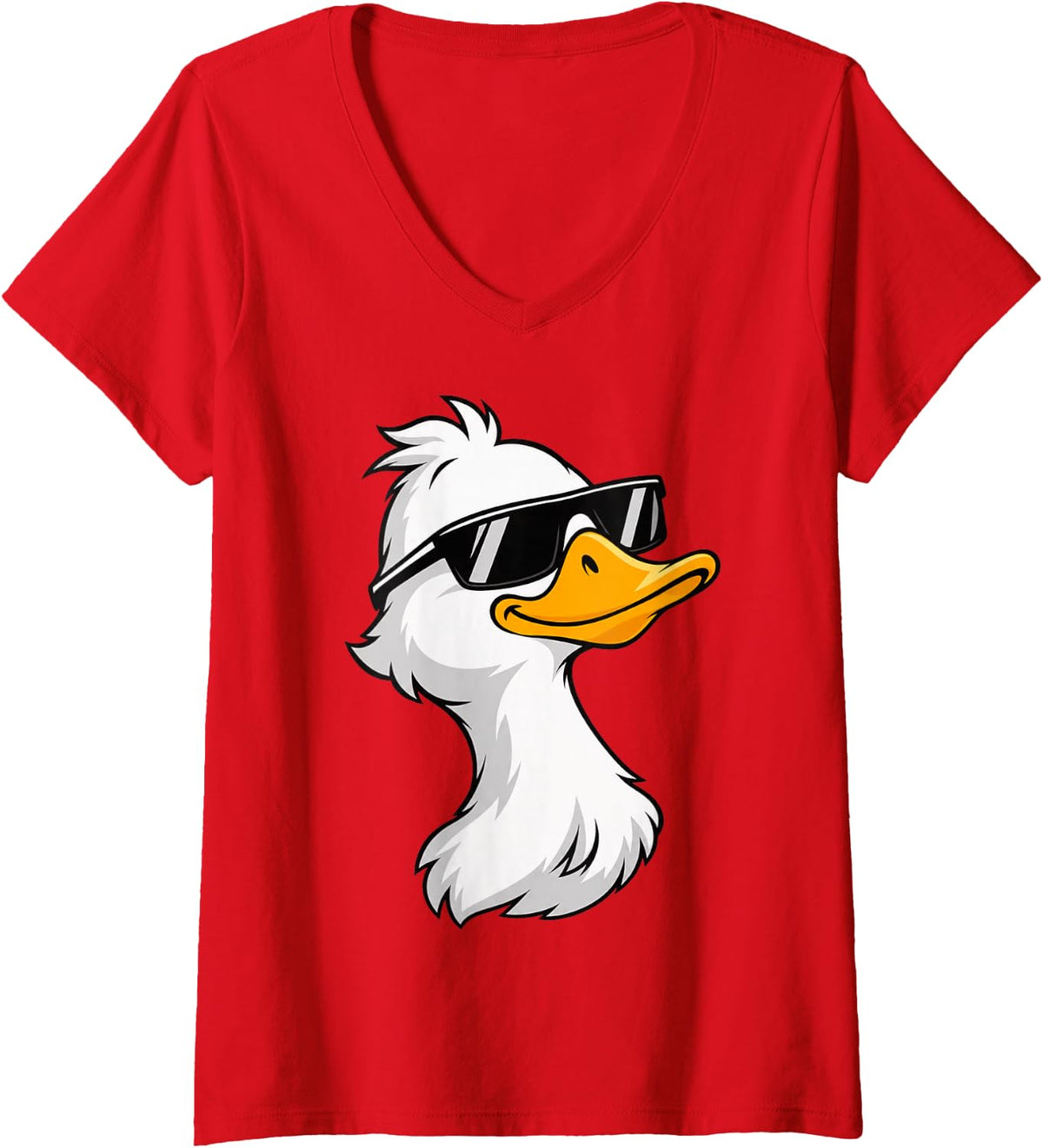 Women's Cool Duck with Sunglasses Duck Lover Graphic V-Neck T-Shirt - Red