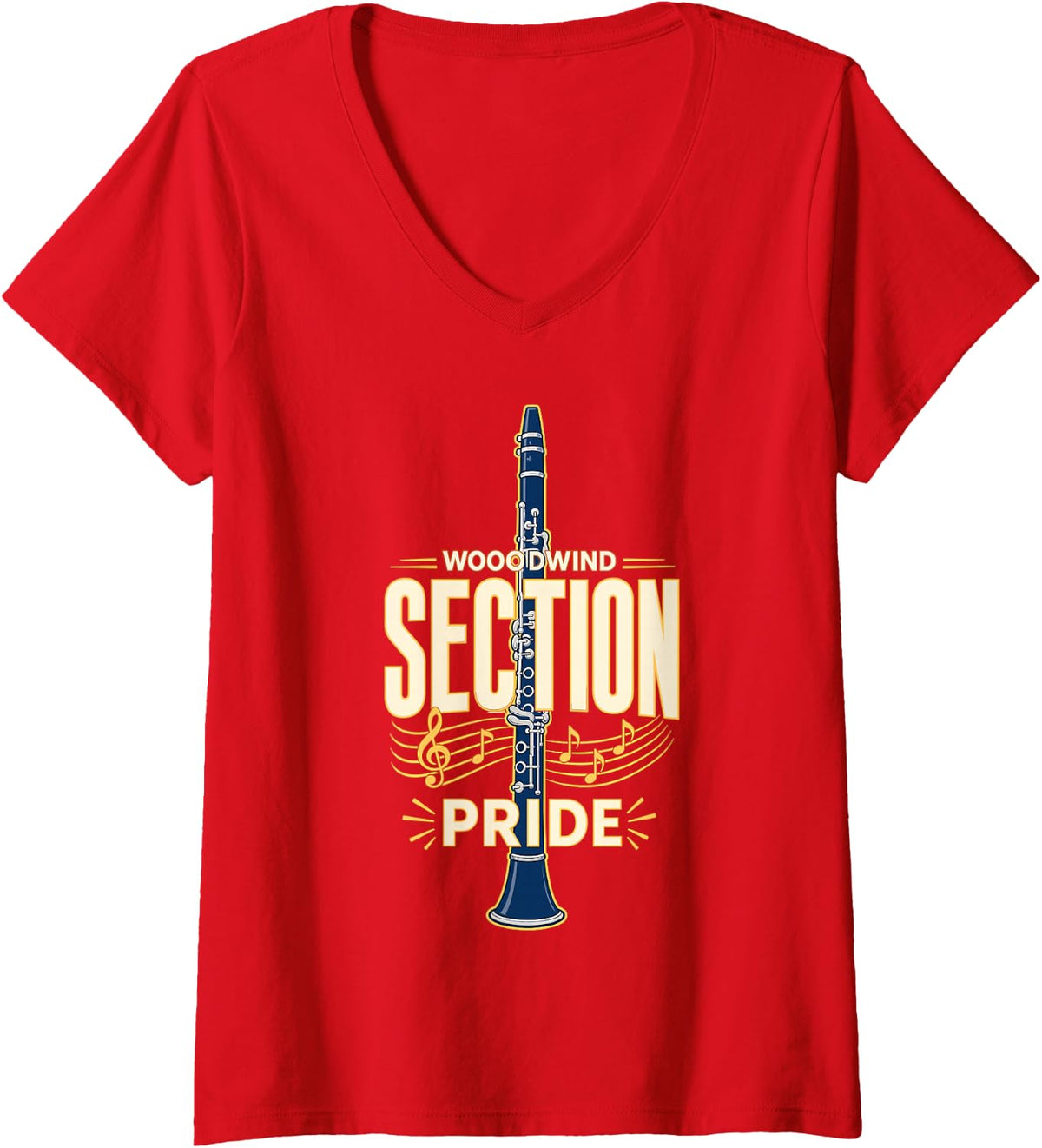 Women's Clarinet Woodwind Section Pride Music Band V-Neck T-Shirt - Red