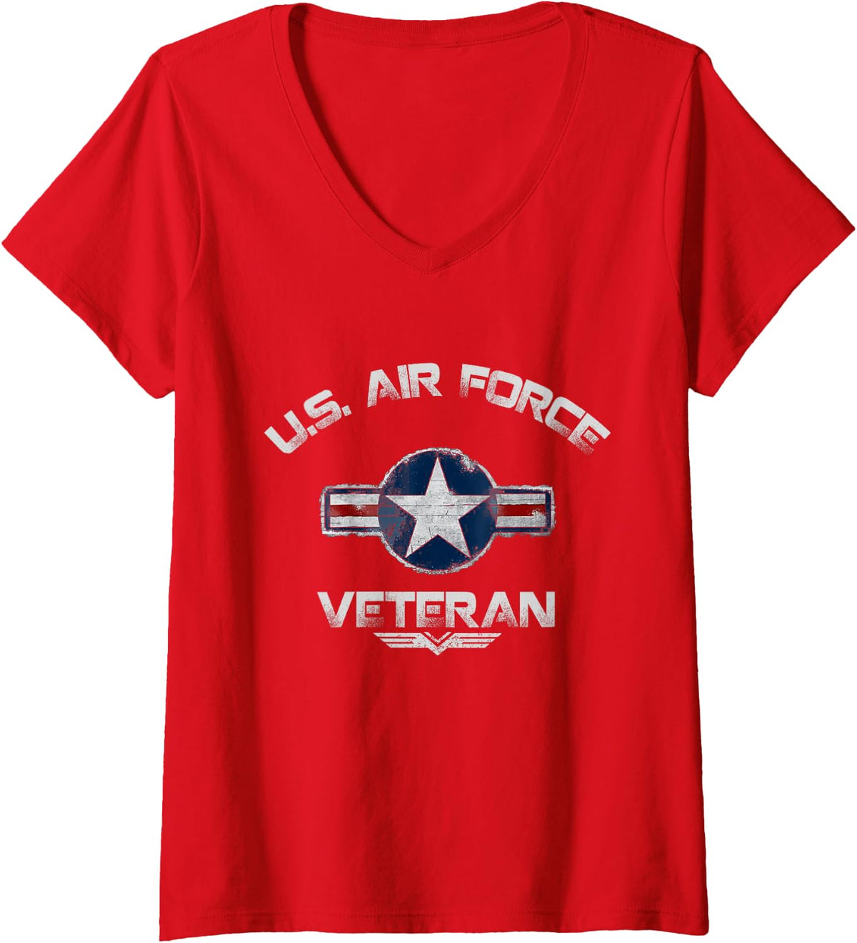 Women's Proud U.S Air Force Veteran Vintage USA Flag Veterans Day V-Neck T-Shirt - Red
