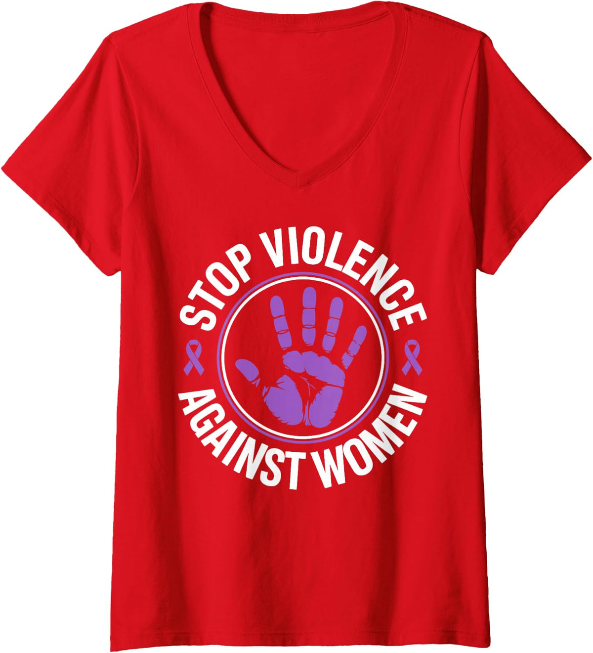 Women's Stop Violence Against Women Domestic Violence DV Awareness V-Neck T-Shirt - Red