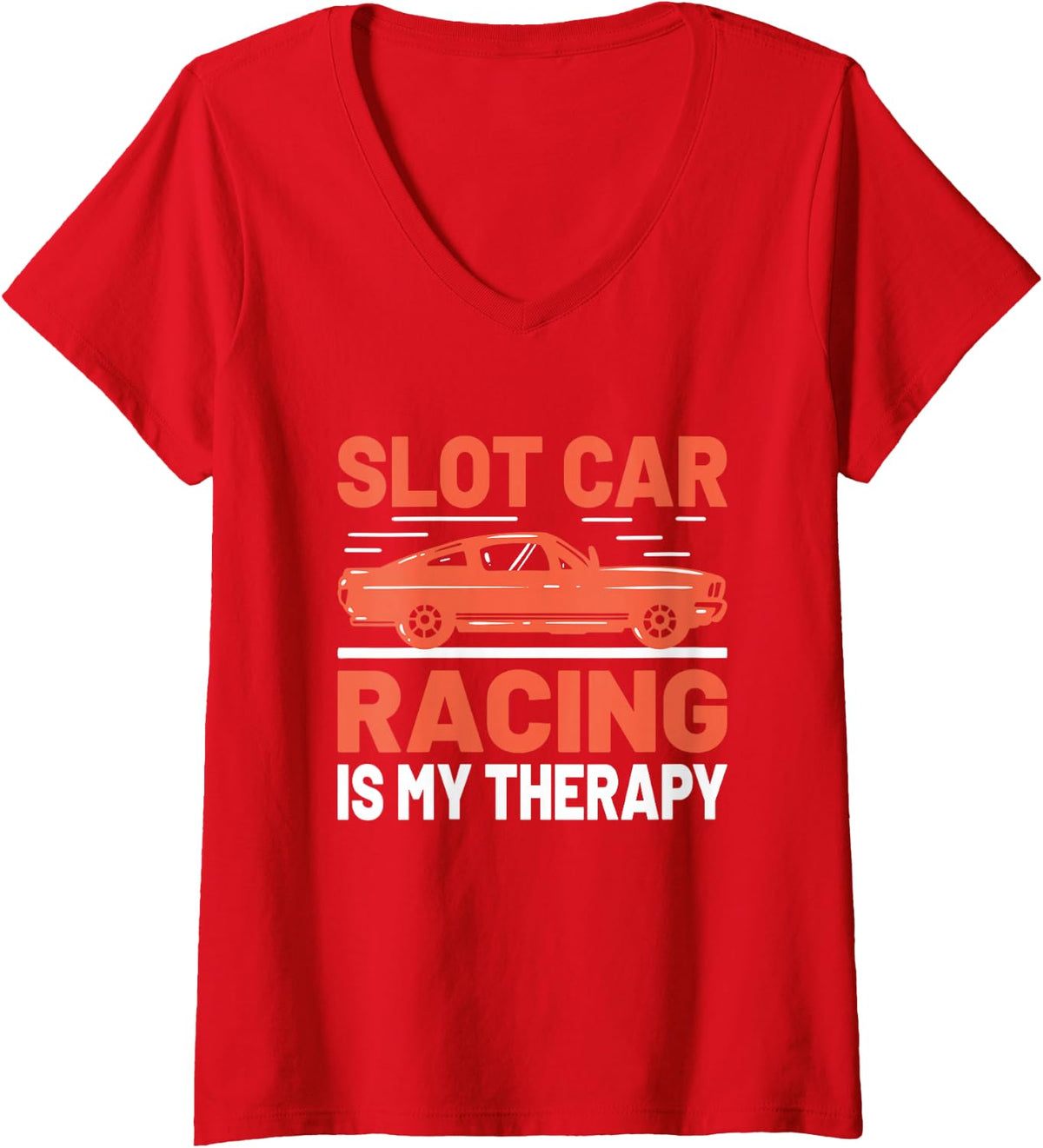 Women's Slot Car Racing Nostalgic Muscle Car Project Car Car Guy V-Neck T-Shirt - Red