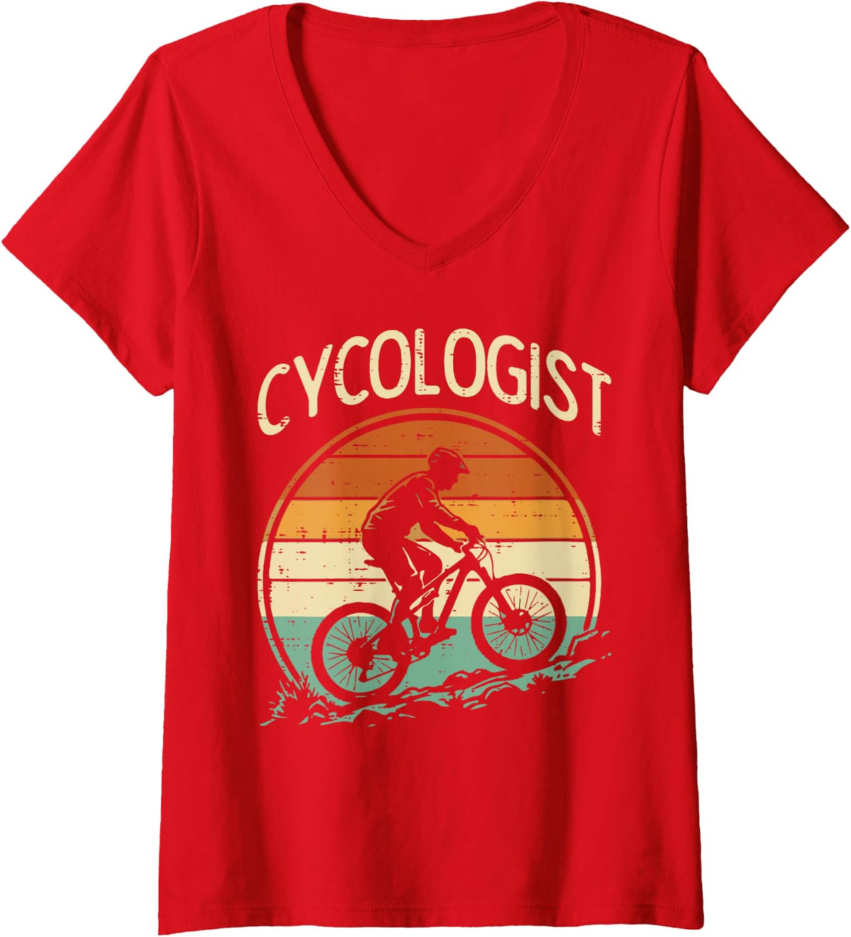 Women's Bicycle Cycologist Retro Cycling Bike Cyclist Men Women Kids V-Neck T-Shirt - Red