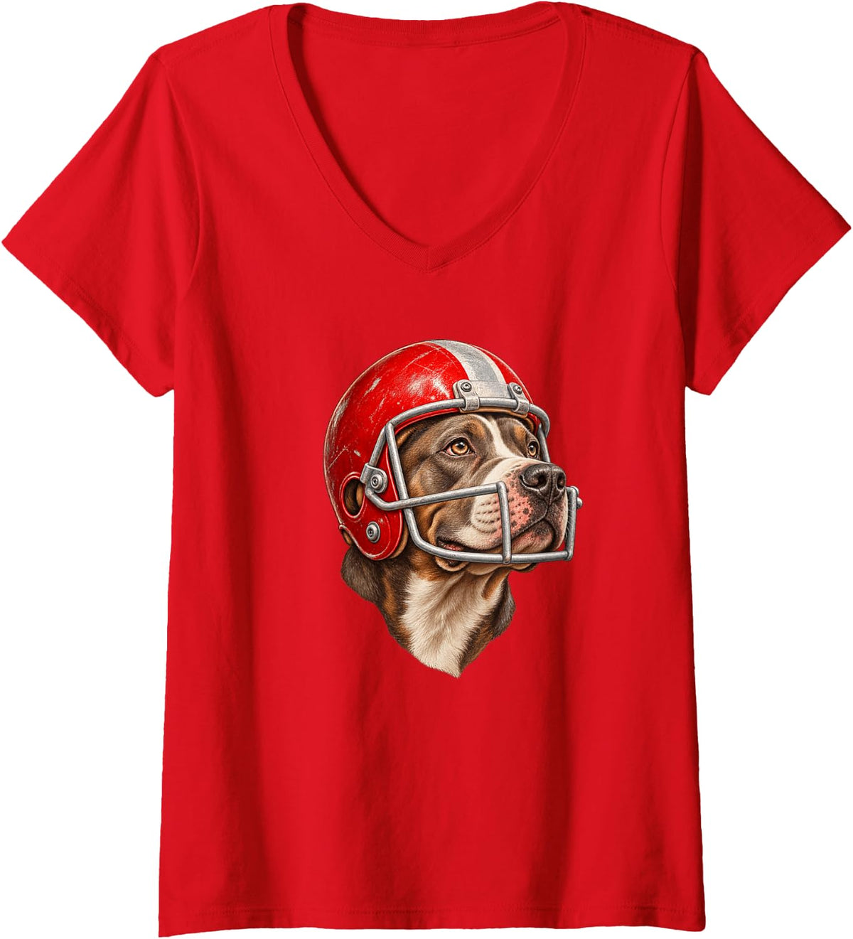 Women's American Pitbull Terrier Dog Sport USA Football V-Neck T-Shirt - Red