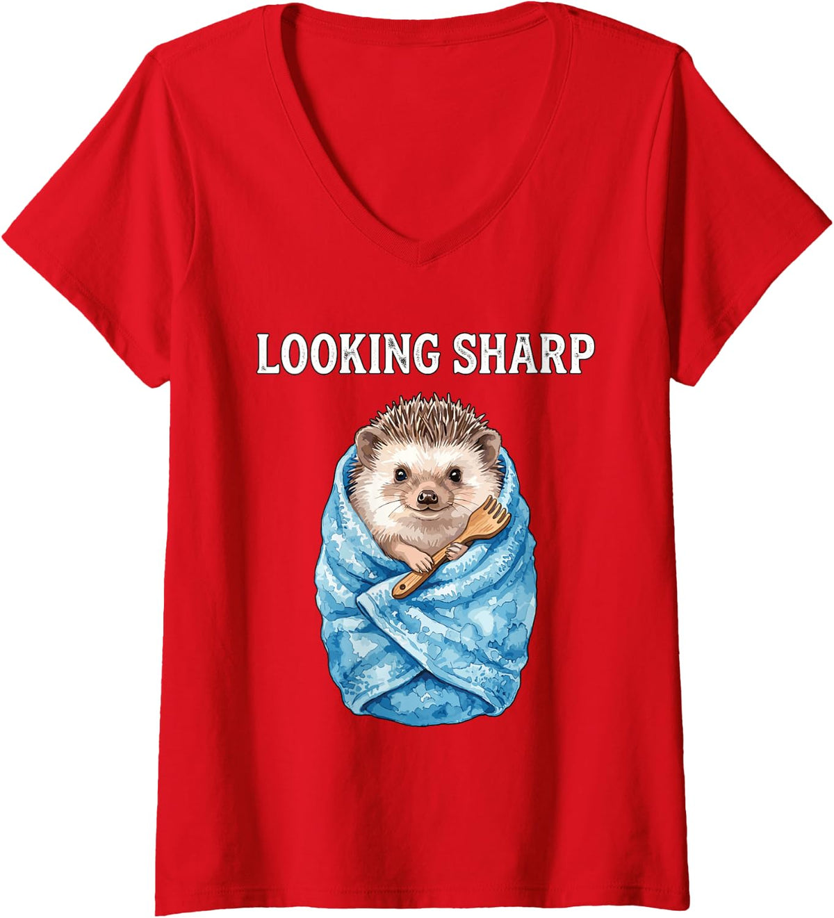 Women's Looking Sharp Funny Hedgehog Spa Bath Animal Humorous Puns V-Neck T-Shirt - Red