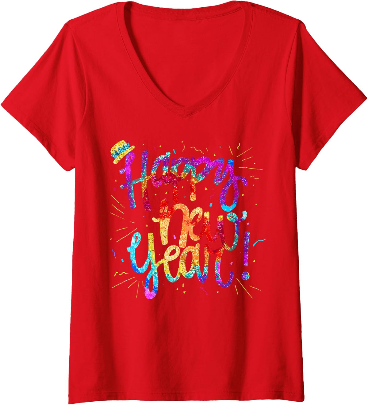 Women's Happy New Year NYE Party 2025 Funny New Years Eve Confetti V-Neck T-Shirt - Red