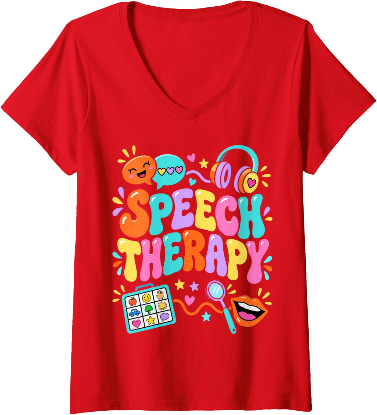 Women's Speech Therapy Communication Skills Listening Language V-Neck T-Shirt - Red