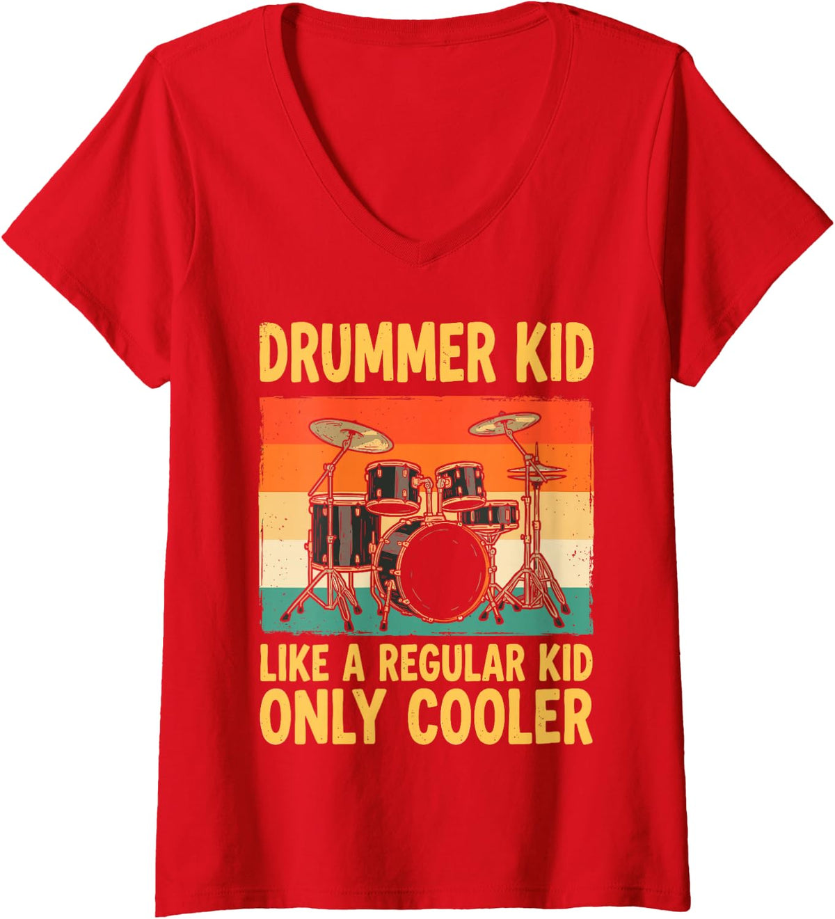 Women's Drummer Kid Like Regular Only Cooler Drums Musician Music V-Neck T-Shirt - Red