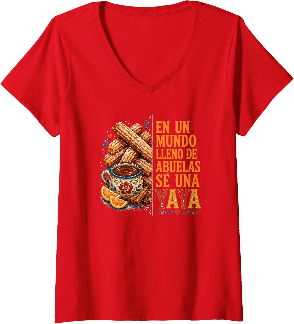 Women's Yaya Abuela Spanish Grandma Traditional Food V-Neck T-Shirt - Red