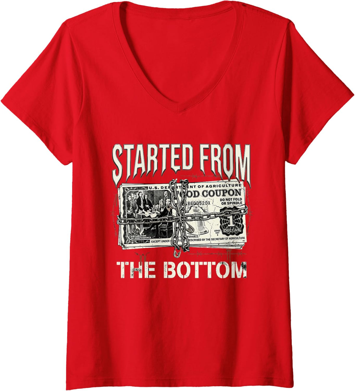 Women's Started from The Bottom Tshirt Hustle Motivation Streetwear V-Neck T-Shirt - Red