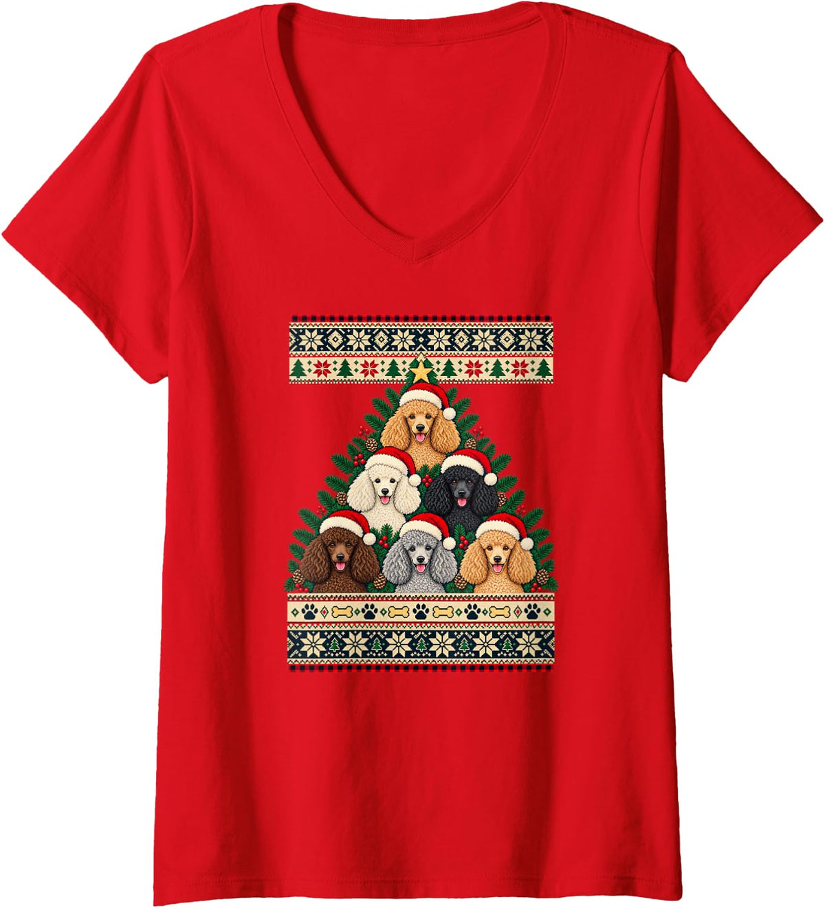 Women's Christmas Rottweiler Ugly Sweater Holiday Rottie Dog Lover V-Neck T-Shirt - Red