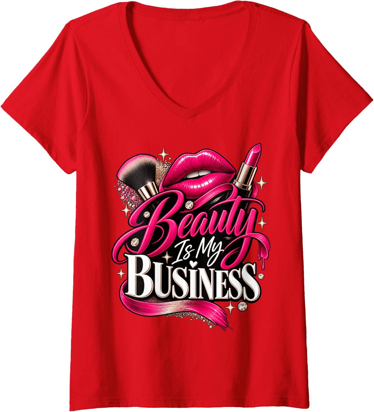 Women's Beauty is My Business Shirt Makeup Artist MUA Salon V-Neck T-Shirt - Red
