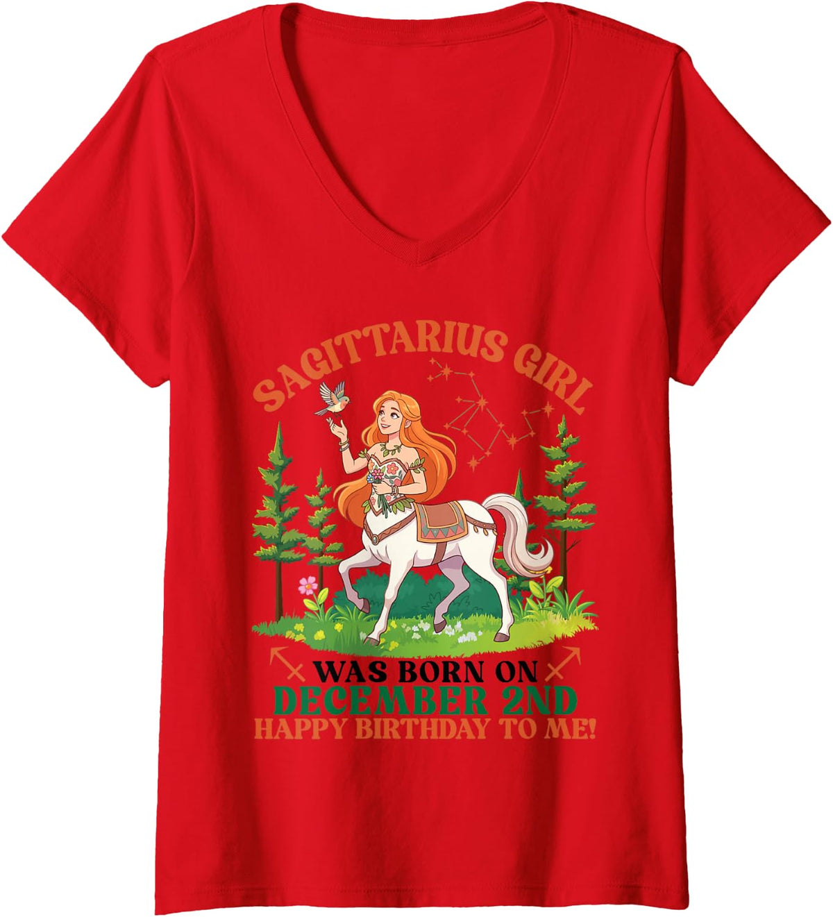 Women's Sagittarius Girl was Born On December 2nd Birthday to Me V-Neck T-Shirt - Red