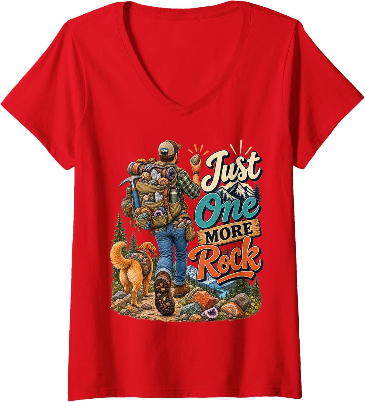 Women's One More Rock Rockhound Rock Collector Rock Hunter V-Neck T-Shirt - Red