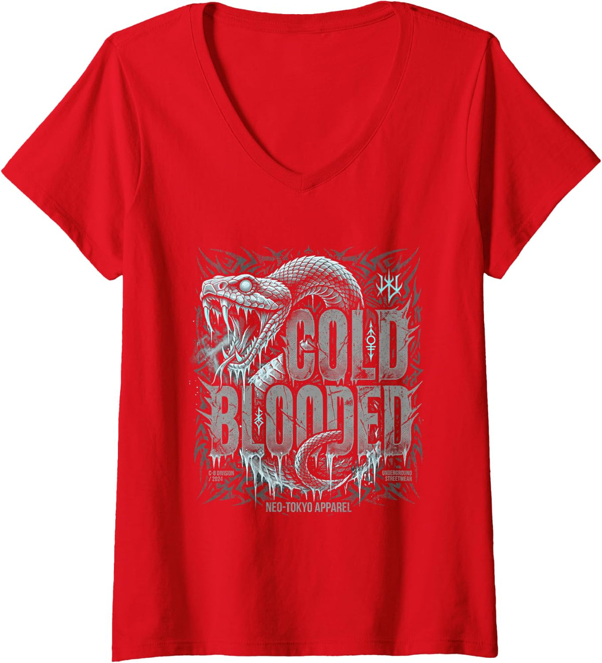 Women's Cold Blooded Tshirt Urban Streetwear Hiphop Ghetto Rap 90s V-Neck T-Shirt - Red