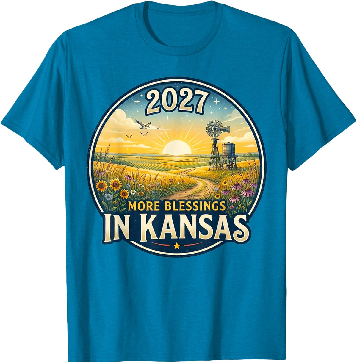 Kansas 2027 New Year Family Gathering Reunion Blessings T-Shirt - Sapphire Blue