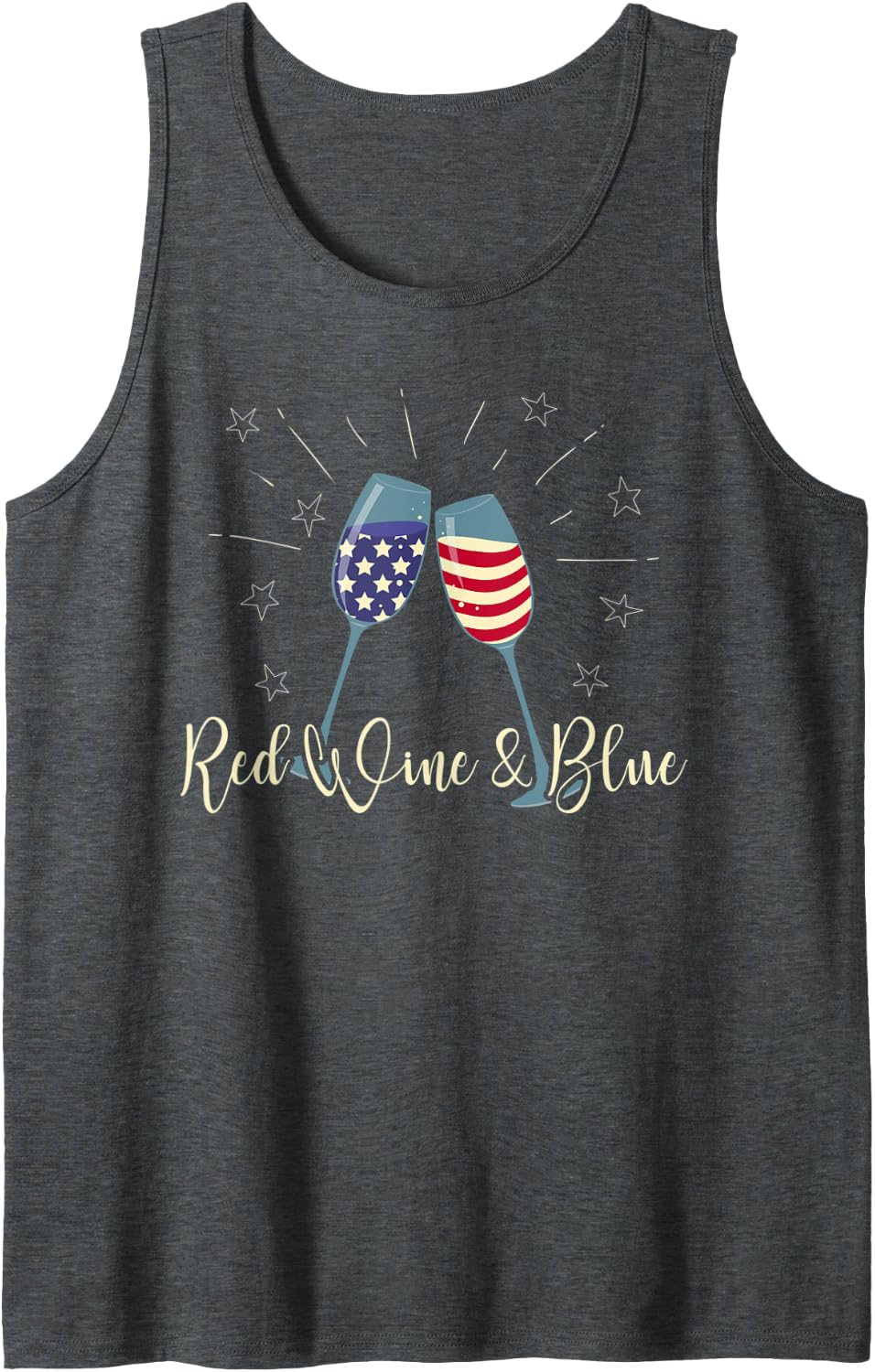 Red Wine & Blue 4th of July wine Red White Blue Wine Glasses Tank Top - Dark Heather Grey