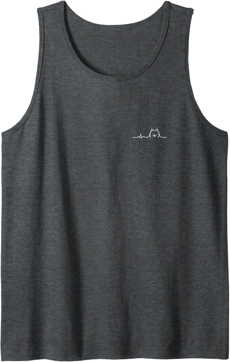 Samoyed Heartbeat Minimalist Dog Lover Design Sleeveless Tank Top - Dark Heather Grey