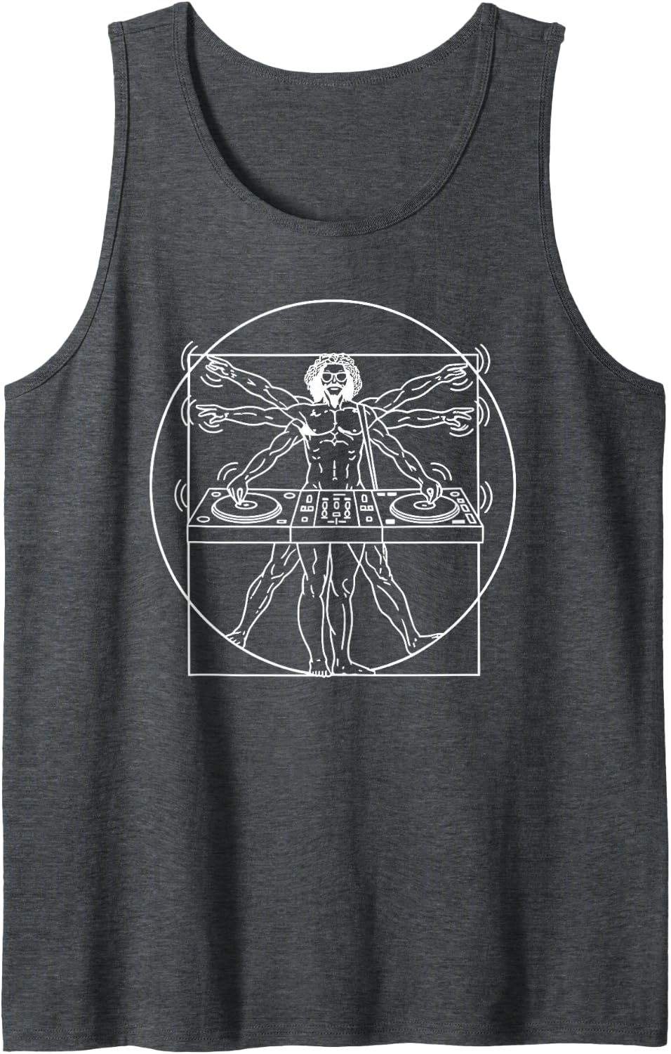 DA Vinci Vitruvian DJ Man House Music Lover Tank Top - Dark Heather Grey