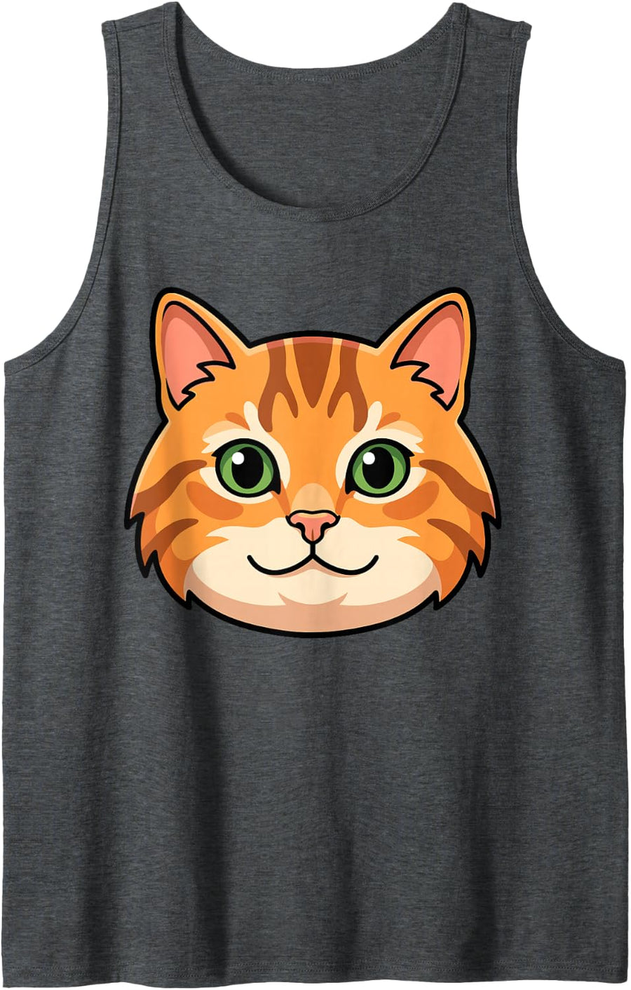 Tabby Cat Face Cute Kawaii Halloween Costume Cartoon Tank Top - Dark Heather Grey