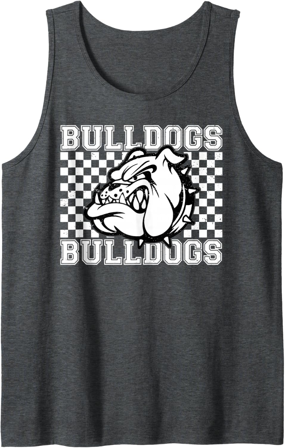 Bulldogs High School Spirit Fan Team, Bulldog Back to School Tank Top - Dark Heather Grey