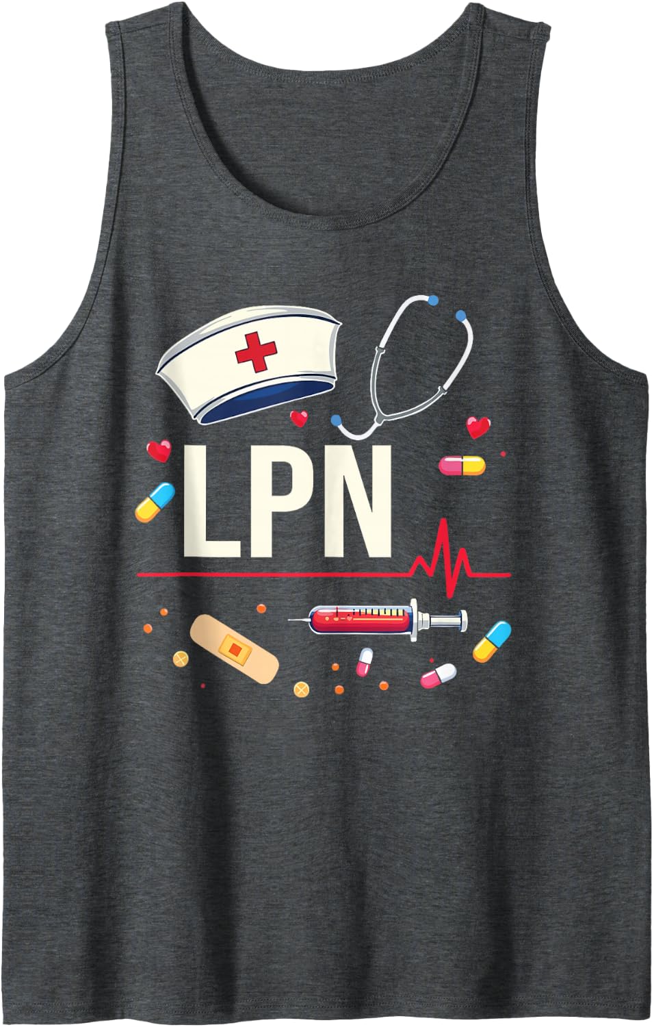 LPN Nurse Pride Apparel LPN Life Healthcare Gift Sleeveless Tank Top - Dark Heather Grey