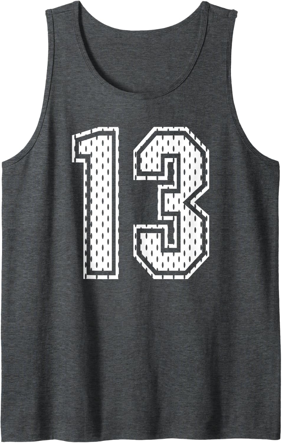 White Number 13 Sports Fan #13 Jersey Shirt Team Player Tank Top - Dark Heather Grey