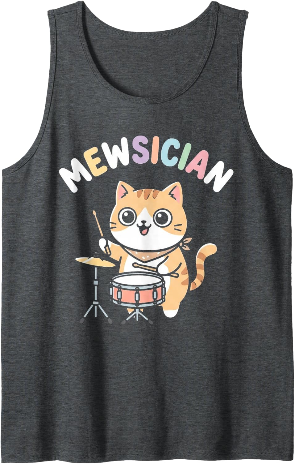 Mewsician Drummer Cat Cute Kawaii Funny Musician Sleeveless Tank Top - Dark Heather Grey
