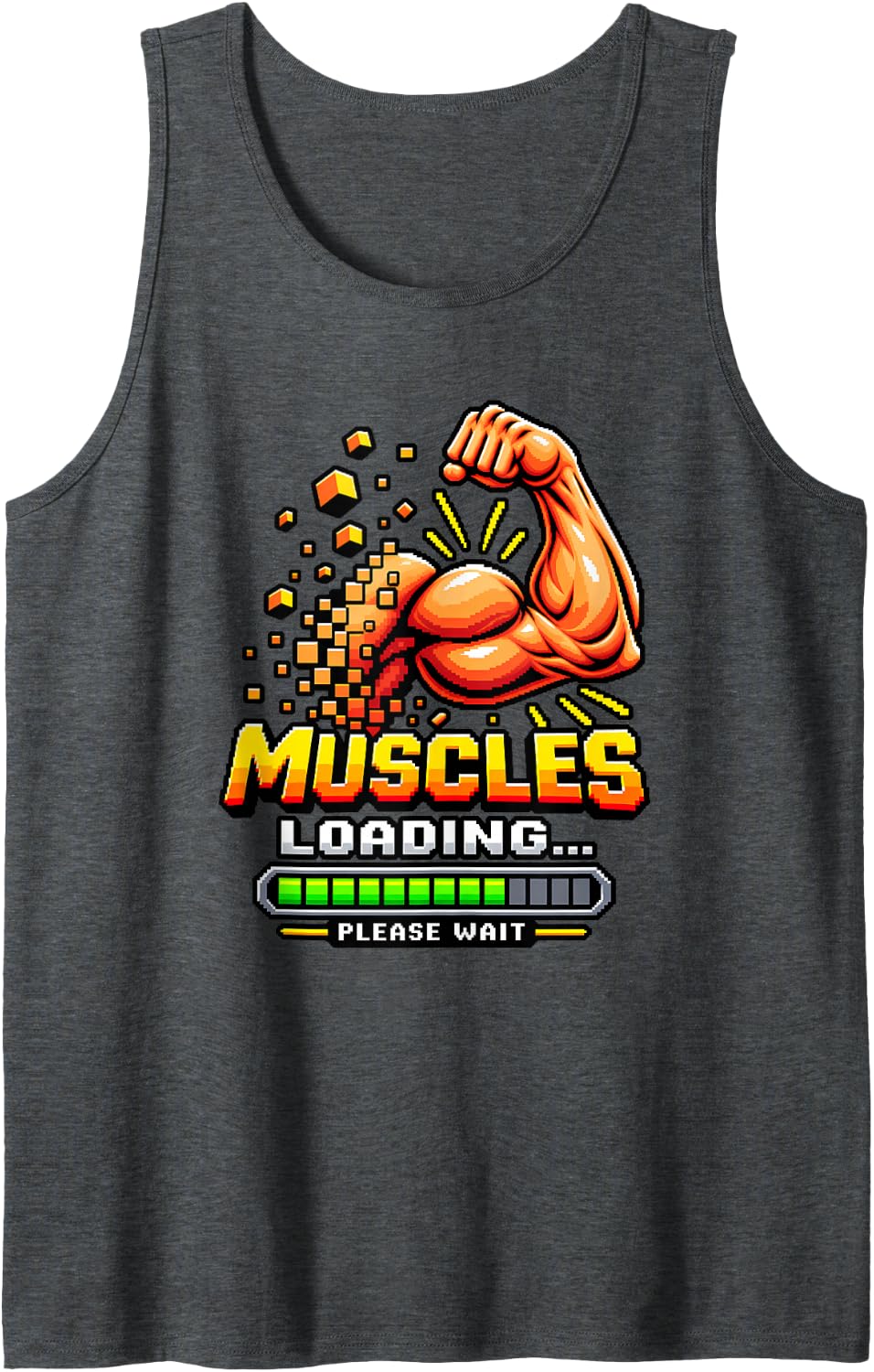 Muscles Loading Please Wait Funny Retro Pixel Gym Workout Tank Top - Dark Heather Grey