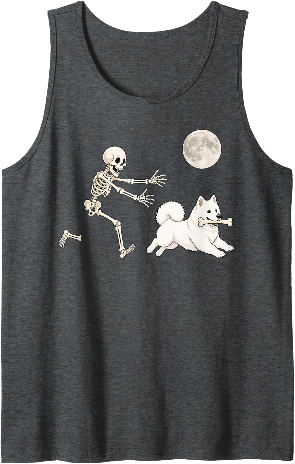 Samoyed Running Skeleton Retro Halloween Dog Sleeveless Tank Top - Dark Heather Grey