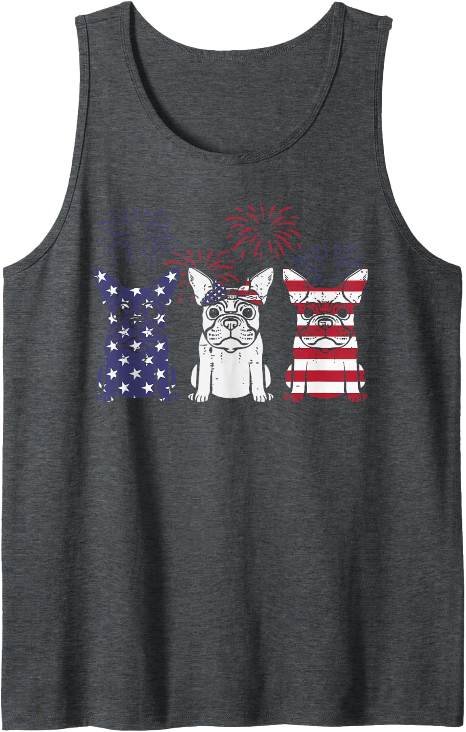 3 US Flag French Bulldogs 4th of July Patriotic Frenchie Dog Tank Top - Dark Heather Grey