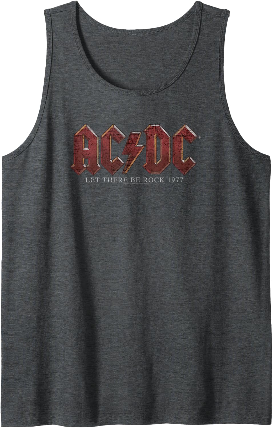AC/DC Let There Be Rock 1977 Title Text Tank Top - Dark Heather Grey