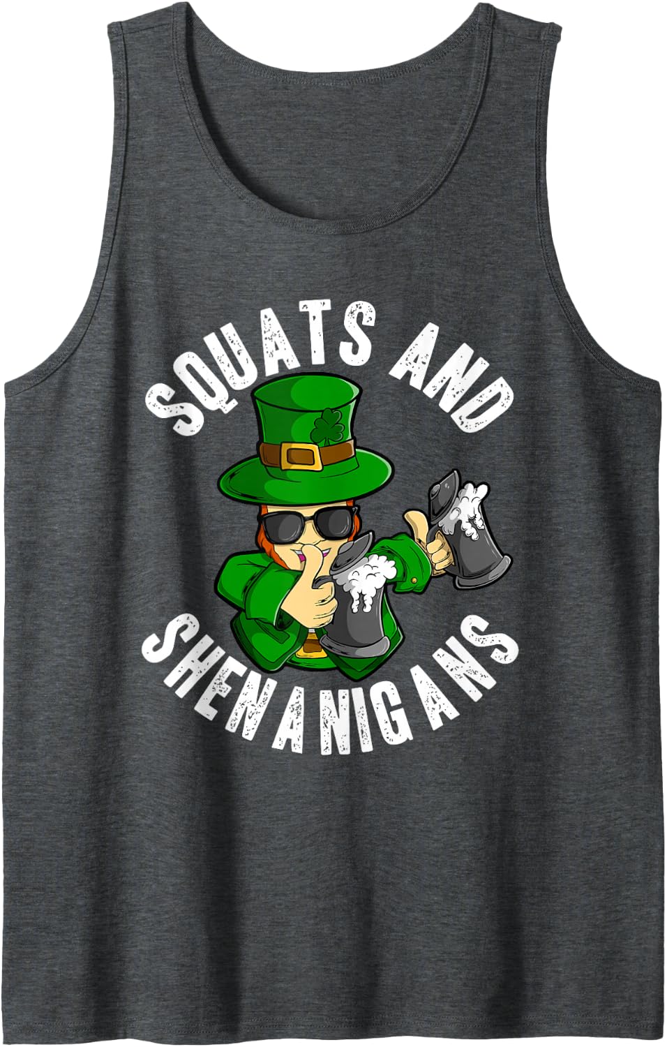 Squats and Shenanigans St Patricks Day Leprechaun Workout Tank Top - Dark Heather Grey