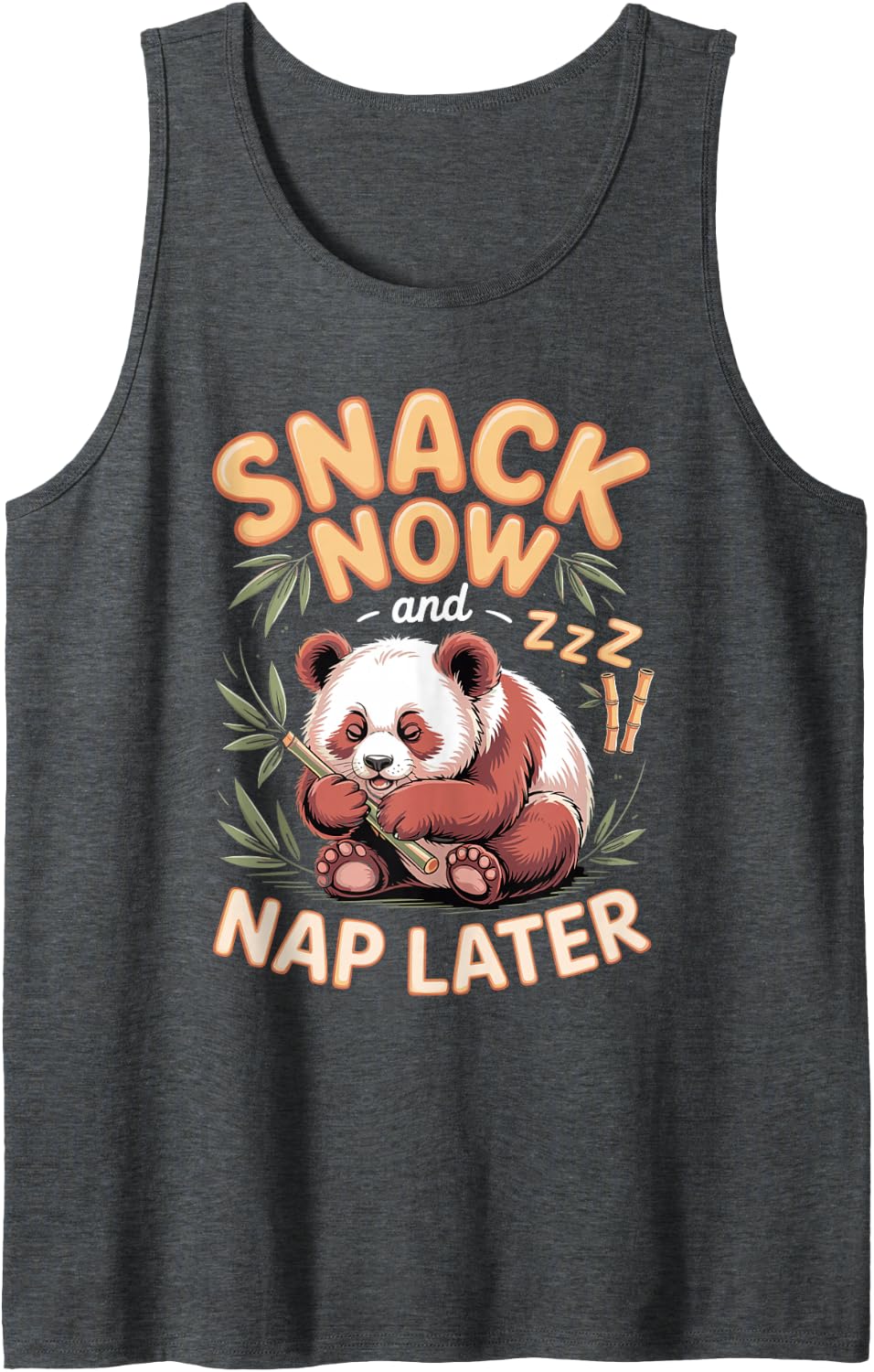 Snack Now Nap Later Red Panda Wildlife Animal Sleeveless Tank Top - Dark Heather Grey