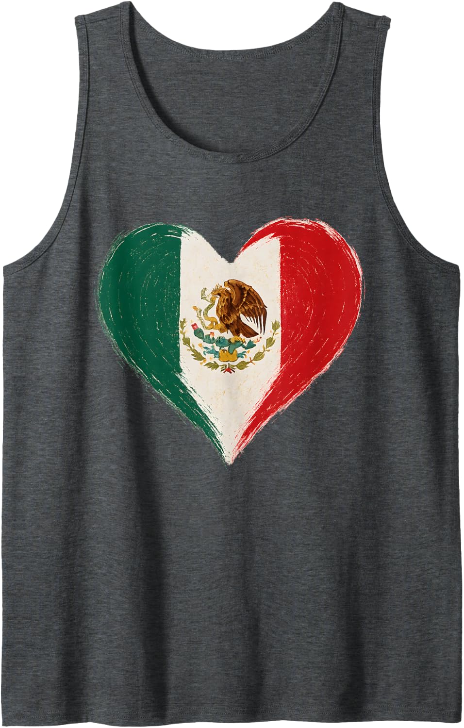 Mexican Mexico Flag Heart Tank Top - Dark Heather Grey
