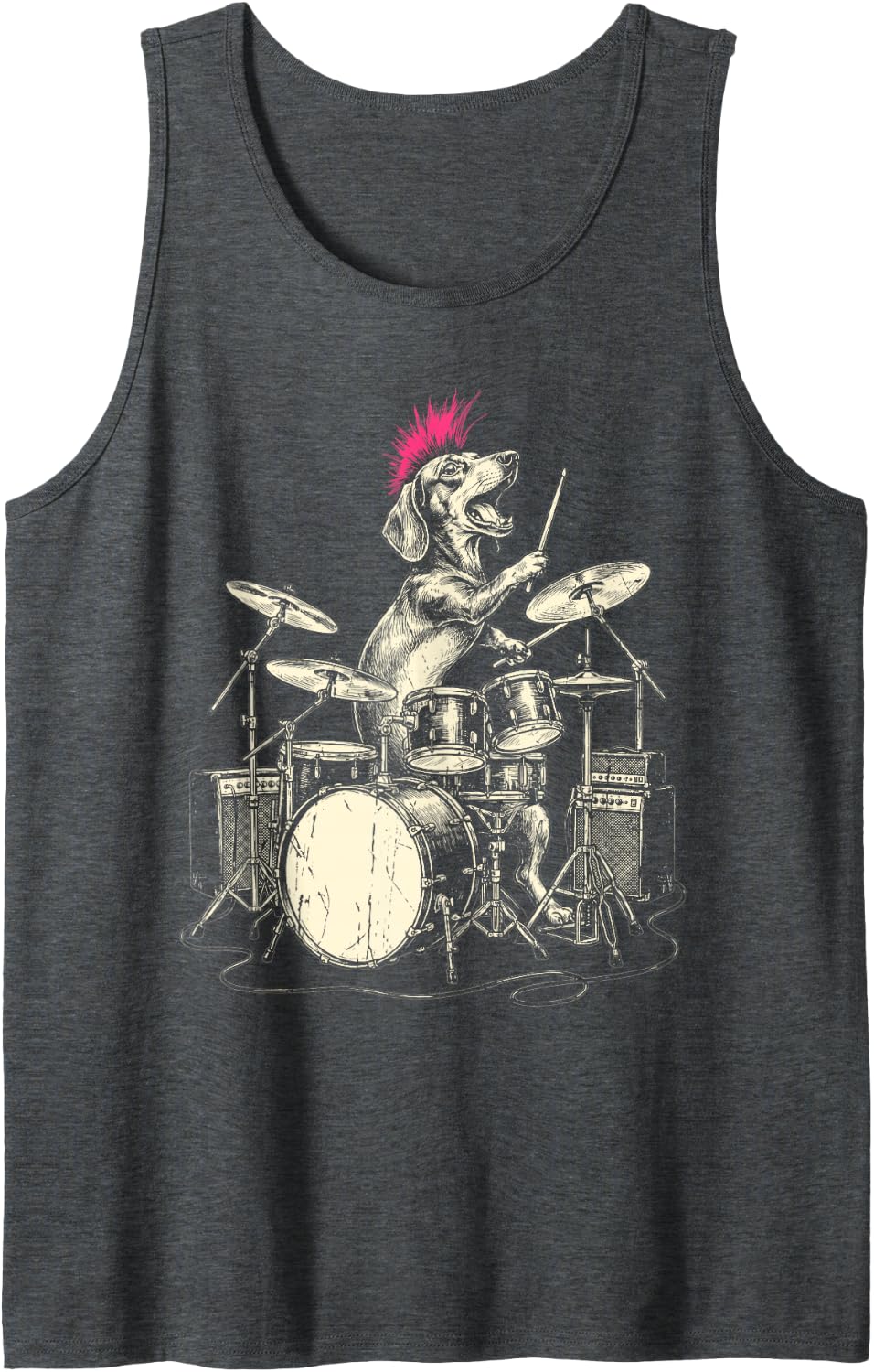 Punk Rock Dachshund Drummer Wiener Dog Band Music Tank Top - Dark Heather Grey