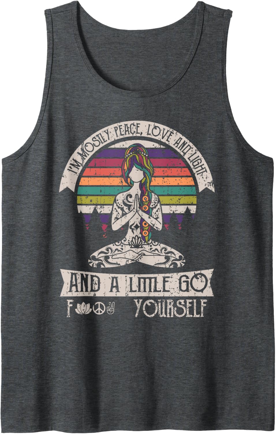 I'm Mostly Peace Love And Light Yoga Tattooed Tank Top - Dark Heather Grey