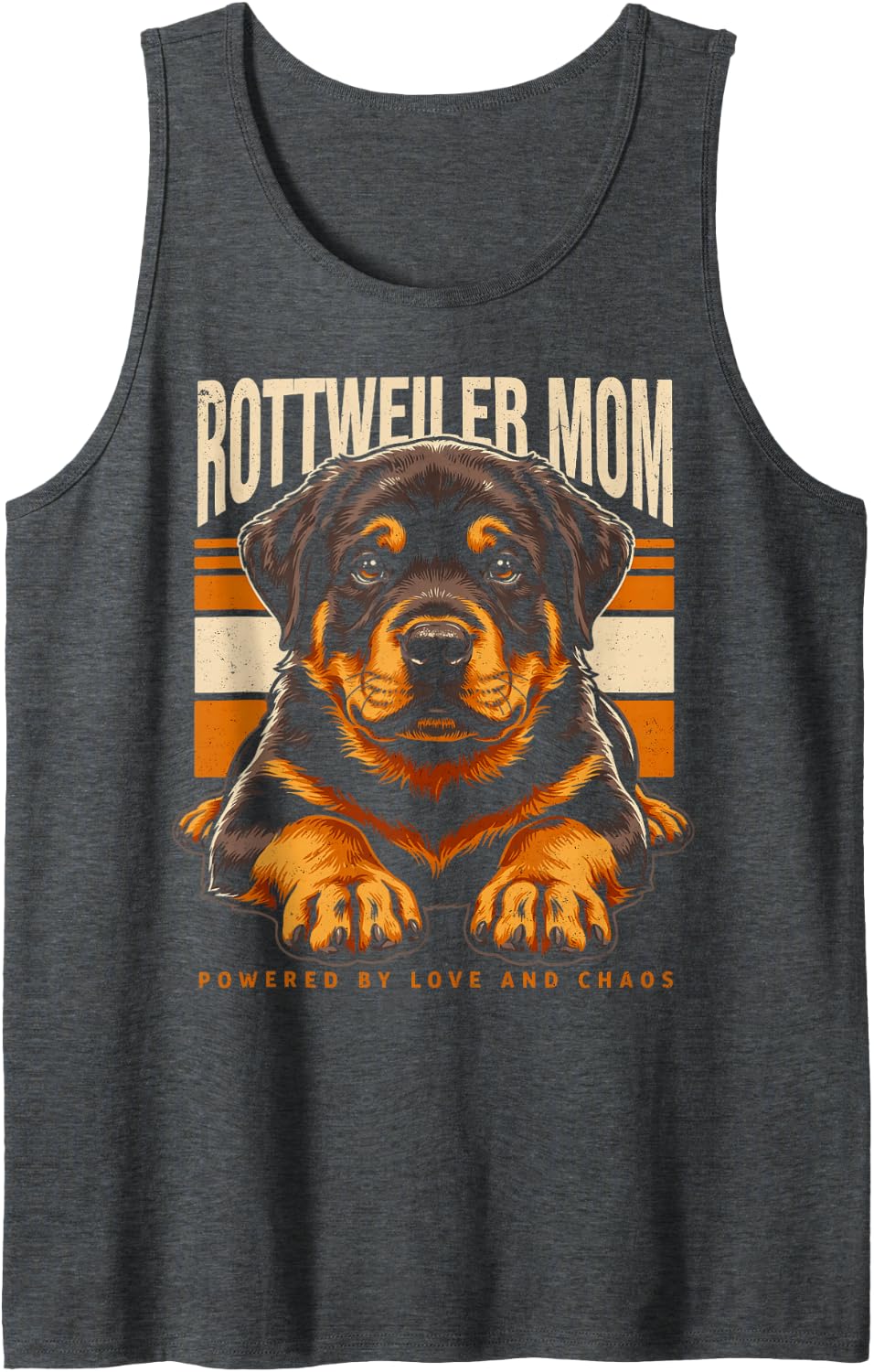 Rottweiler Mom Powered By Love and Chaos Sleeveless Tank Top - Dark Heather Grey