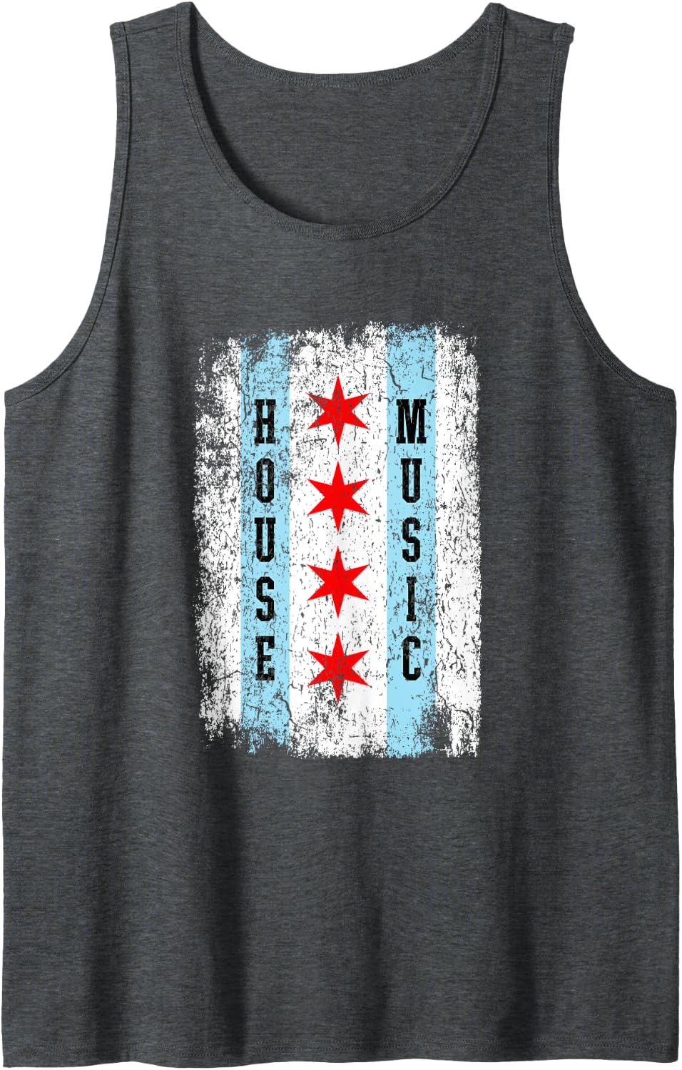 Chicago House Music Flag Distressed Tank Top - Dark Heather Grey