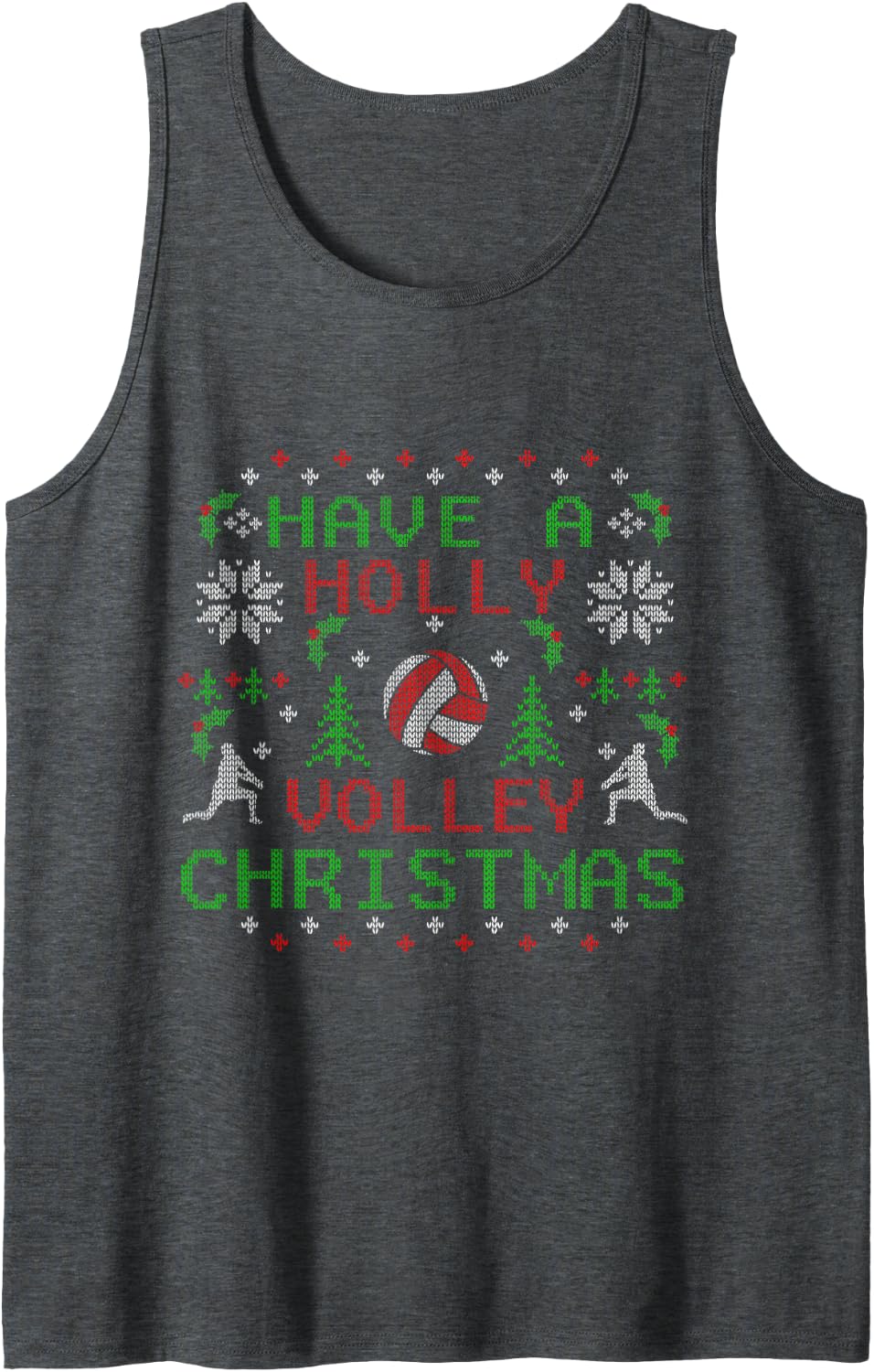 Holly Volleyball Ugly Christmas Sweater Party Shirts Sleeveless Tank Top - Dark Heather Grey