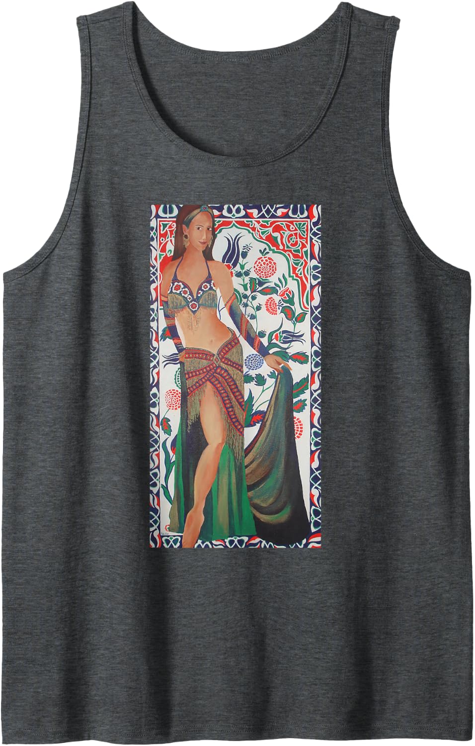 Turkish Belly Dancer with Traditional Art Background Tank Top - Dark Heather Grey