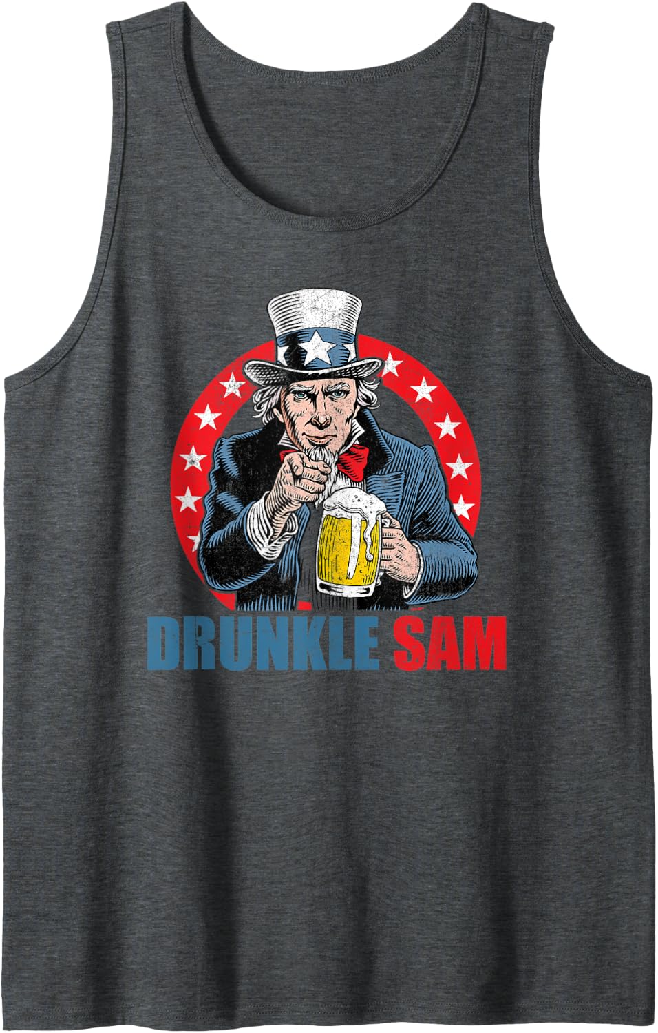 Drunkle Sam Funny 4th of July Uncle Sam USA Beer Drinking Tank Top - Dark Heather Grey