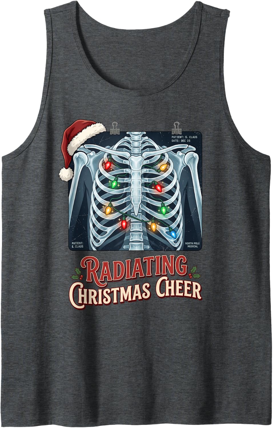 Radiating Christmas Cheer XRay Radiology Tech Holiday Sleeveless Tank Top - Dark Heather Grey